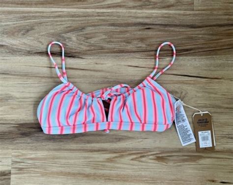 NWT Billabong Women S Surf Stripe Coco Bralette Bikini Top Size Large