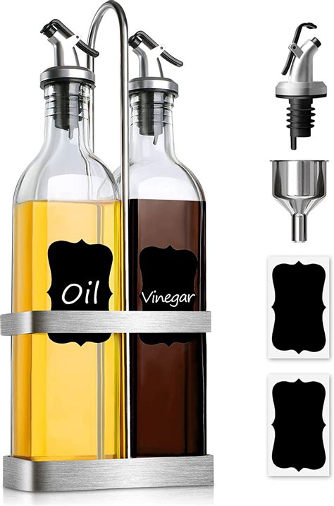 GMISUN Oil And Vinegar Dispenser Set With Stainless Steel Caddy Holder