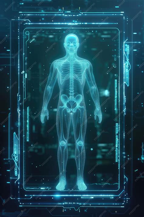 Premium Photo | Healthcare human body hologram X ray with with full body scan