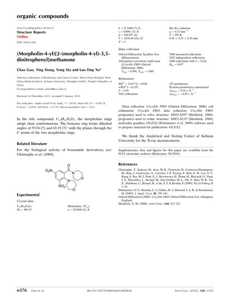 PDF Morpholin 4 Yl 2 Morpholin 4 Yl 3 5 Dinitrophenyl Methanone