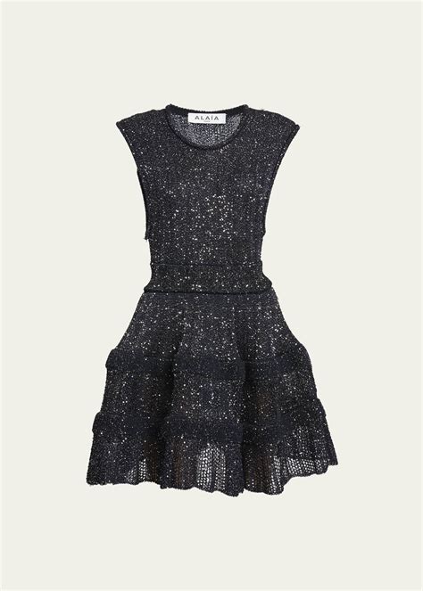 Alaia Crino Open Knit Mini Dress With Sequin Detail Bergdorf Goodman