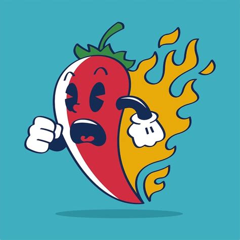 Personagem de desenho animado Red Hot Chili Pepper executado expressão de pânico escrita à