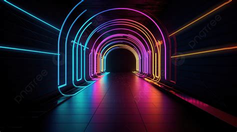 Neon Colored Road In Tunnel Background Neon Light 3d Illustration With