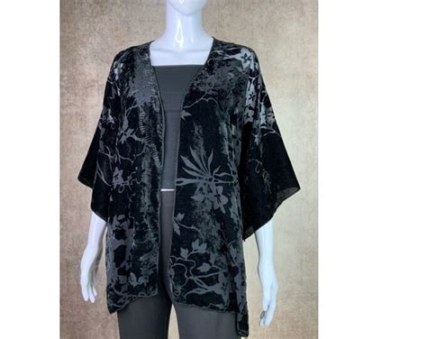 Black Floral Burnout Velvet Cardigan Etsy