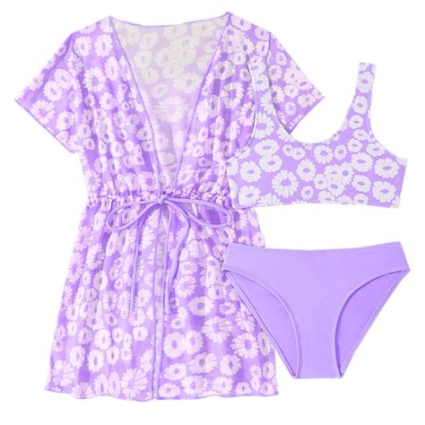 WOYY Big Girls Bikini Swimsuit With Cover Up Beach Bathing Suit Swimwear Piece Walmart