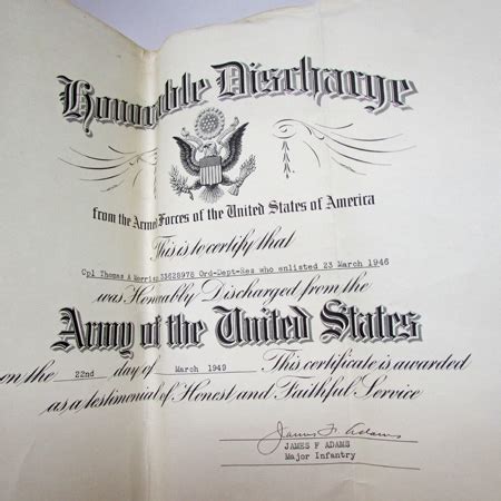 Paper Items US WWII Honorable Discharge Service Record Ord Dept ETO