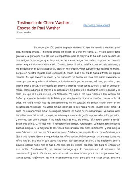 Testimonio De Charo Washer Esposa De Paul Washer Pdf Oración Amor