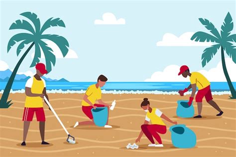 Premium Vector Illustration Of People Cleaning Beach