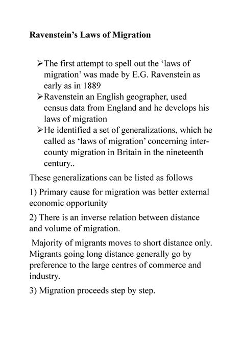 Ravenstein Theory Of Migration Ravensteins Laws Of Migration The