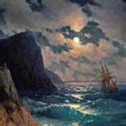 Passing Ship On A Moonlit Night Painting By Ivan Konstantinovich