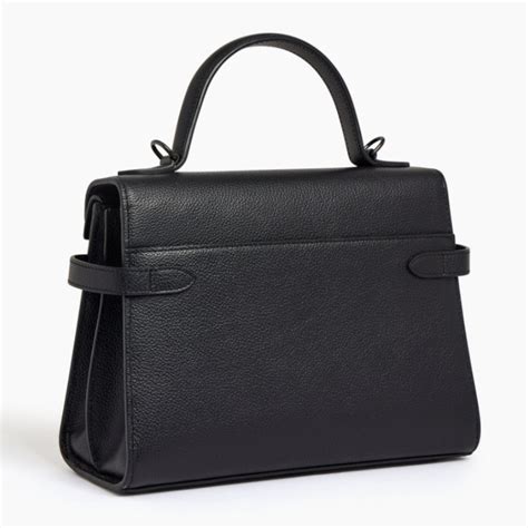 Le Tanneur Emilie Sac Main Double Rabat En Cuir Grain Noir