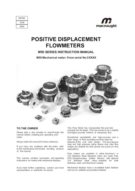 PDF POSITIVE DISPLACEMENT FLOWMETERS M50 Series POSITIVE