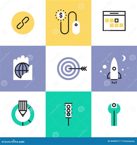 Web Site E Cones Do Pictograma Do Desenvolvimento De Seo Ajustados