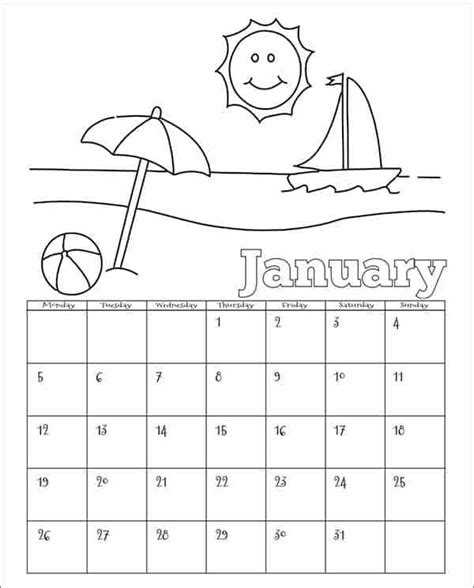 Printable Children Calendar Template image - Word Templates