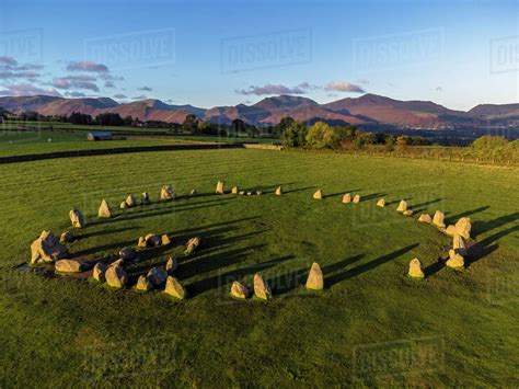 Aerial view of Castlerigg Stone Circle and Catbells, Lake District National Park, UNESCO World ...