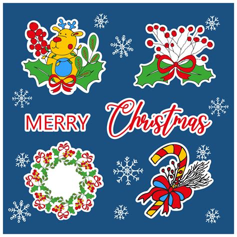 A colorful Christmas card. A set of colorful Christmas stickers ...