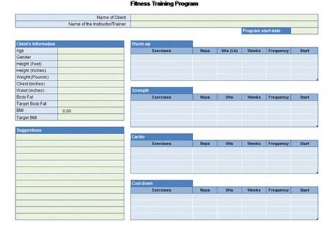 Workout Chart For Excel