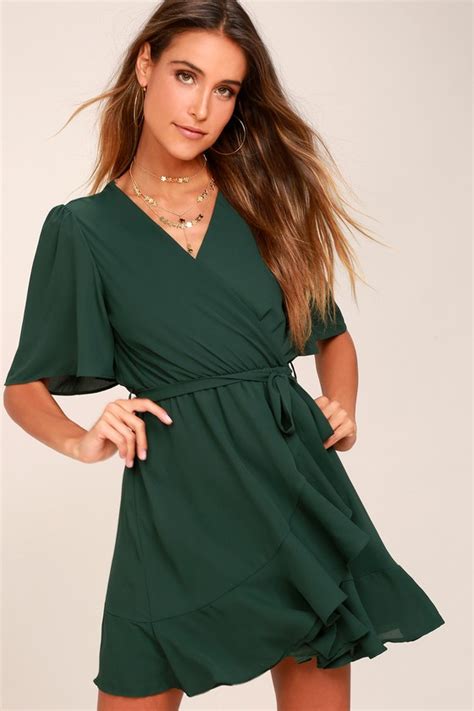 Cute Green Dress Ruffle Dress Wrap Dress Short Dress Lulus