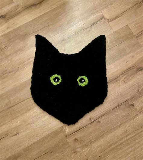 Lucky Black Cat Tuft Rug Etsy