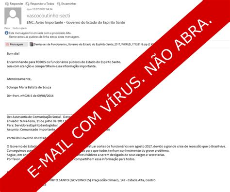 Governo Alerta Sobre E Mail Falso Com Vírus Es Hoje