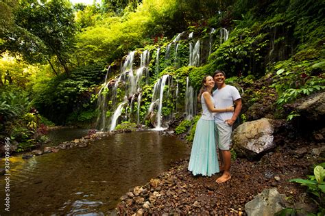 Happy Multiracial Couple Hugging And Admiring Nature Couple In Love