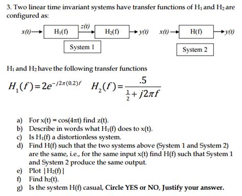 Solved Two Linear Time Invariant Systems Have Transfer