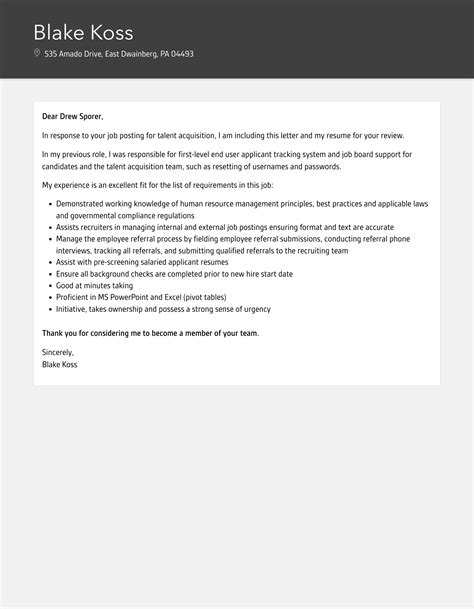 Talent Acquisition Cover Letter Velvet Jobs