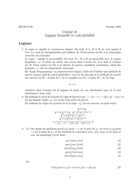 Logique Formelle Et Calculabilité