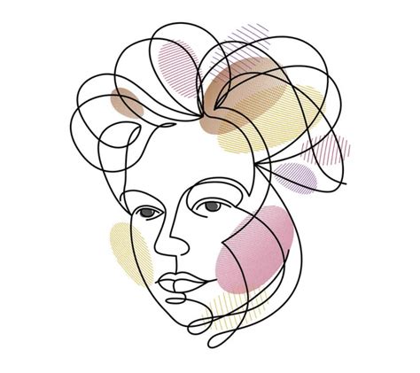 Beautiful Face Attractive Woman Vector Linear Drawing Sensitive