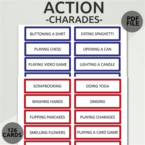 Printable Charades Game Family Charades Game Printable Charades for Kids and Adults Family Game ...