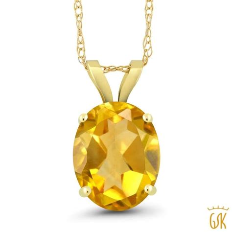 Ct Oval Yellow Citrine K Yellow Gold Pendant With Chain Yellow