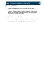 Lab 2 Chem Docx Molar Mass And Freezing Point Depression PRE LAB