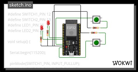 Two Switches Two Leds 13 Wokwi Esp32 Stm32 Arduino Simulator