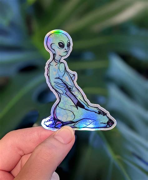Holographic Alien Babe 3 Vinyl Sticker Holo Rainbow Etsy