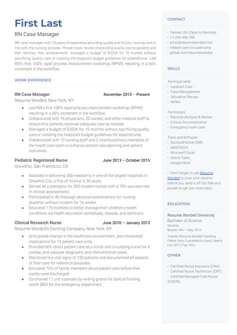 Entry Level Case Manager Resume Example For Resume Worded Images