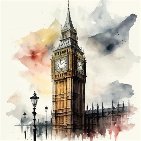 Pintura Aquarela Do Big Ben Londres Vetor Premium