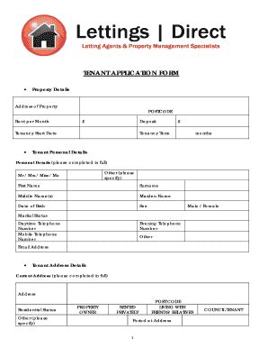 Fillable Online Tenant Application Form Lettings Fax Email Print