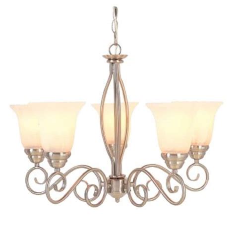 Hampton Bay 5 Light 60w Brushed Nickel Chandelier With Frosted Glass