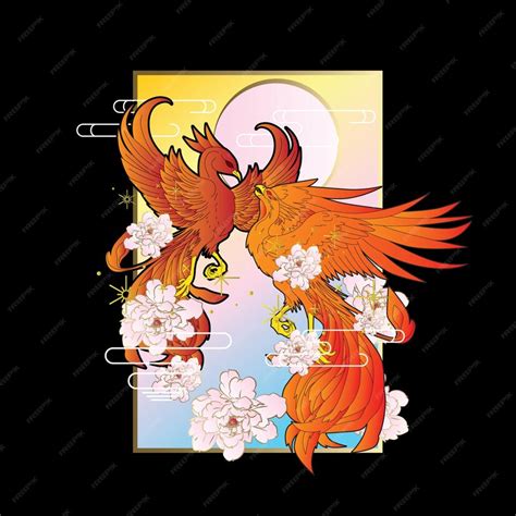 Premium Vector | Phoenix illustration with japanese style background