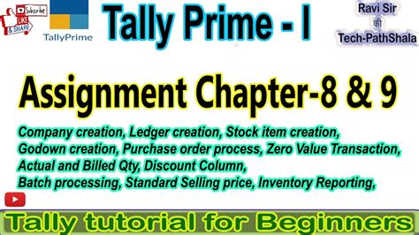 Tally Assignment Chapter 8 And 9 Tally Prime I Youtube