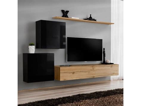 Paris Prix Meuble Tv Mural Design Switch V 250cm Noir Naturel