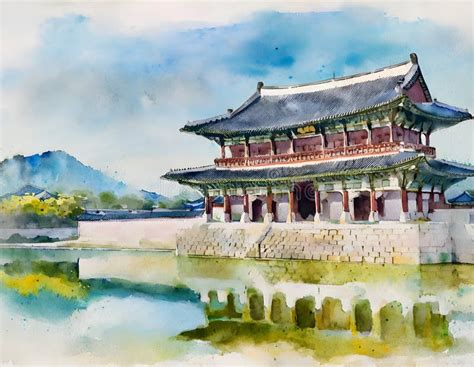 Watercolor Drawing of a Traditional Japanese Temple. Stock Image ...