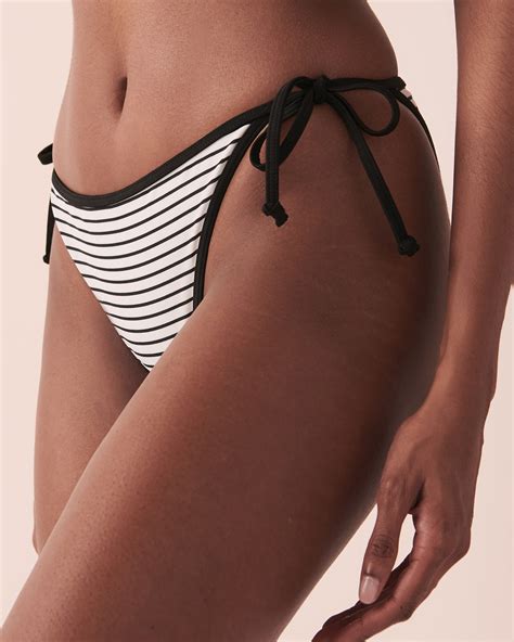 La Vie En Rose Black White Streaks Brazilian Bikini Bottom