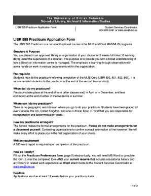 Fillable Online Libr Practicum Application Form Fax Email Print