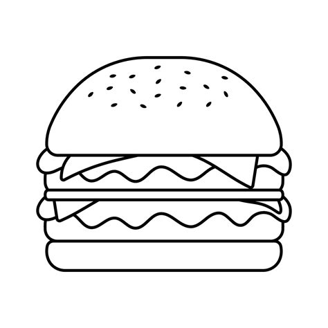 Black Outline Burger Fast Food Coloring Page for Kids Drawing Book ...