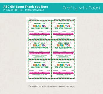 Girl Scout Abc Cookie Thank You Receipt Template Editable Text