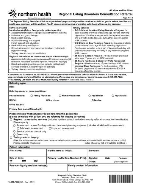 Fillable Online Physicians Northernhealth Putting Eating Disorders On