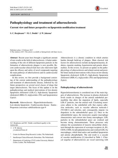 Pdf Pathophysiology And Treatment Of Atherosclerosis