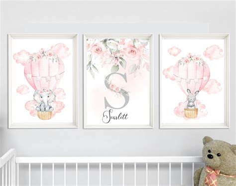 Nursery Hot Air Balloon Wall Art Nursery Wall Decor Elephant Nursery Wall Art Floral Nursery