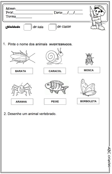 Atividade Sobre Animais Vertebrados E Invertebrados Ano